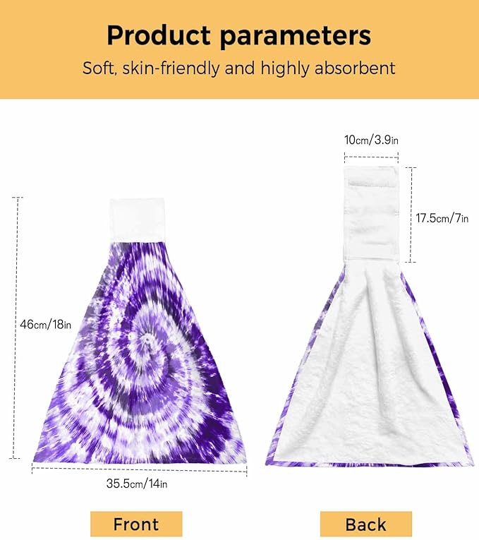 Alandar Home Kitchen Tie Towel Set of 1, Purple White Spiral Tie Dye Art Absorbent Soft Hand Towels for Bathroom Hanging Towels, Ethnic Hippie Pattern Fast Drying Cleaning Cloth with Loop