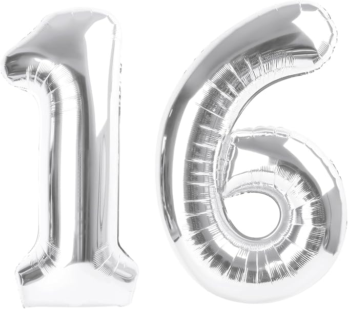 Silver Balloons, Happy Birthday Frozen Decoration for 16th, 40 Inch Number Balloons for 16 61 Wedding Anniversaries Singles Party, Girls and Boys
