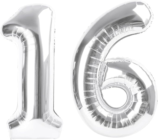 Silver Balloons, Happy Birthday Frozen Decoration for 16th, 40 Inch Number Balloons for 16 61 Wedding Anniversaries Singles Party, Girls and Boys