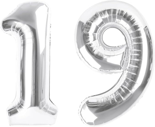 19 Number Balloons, Happy Birthday Decoration for 19th 91, Silver Balloon Numbers 40 Inch for Girls Boys Women Men Engagement, Bridal Shower Party