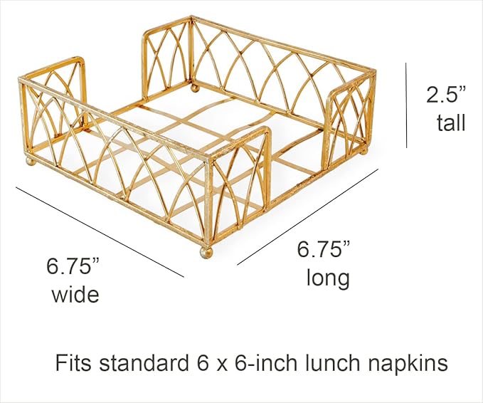 Boston International Arch Design Lunch Napkin Holder Caddy, Gold Leaf