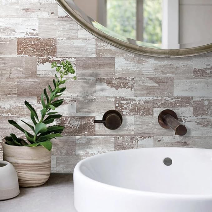 AULIGET 100 Piece Peel and Stick Backsplash PVC Tile, 3 Inch x 6 Inch Brown Birch Stick on Wall Tiles for Backsplash Kitchen, Bathroom, Laundry Room, Camper, Fireplace