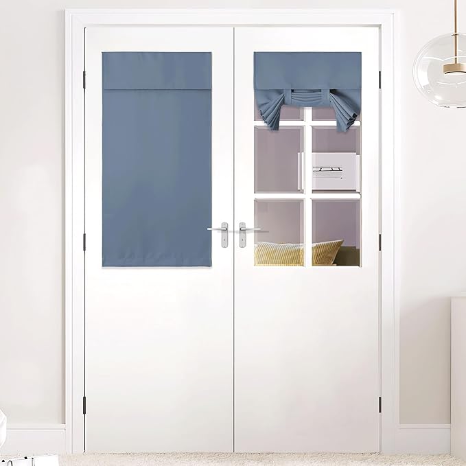 NICETOWN Stone Blue French Door Curtains, Privacy Door Window Curtains Panel, Back Shade for Kitchen Living Room, Thermal Insulated Window Covering for Classroom, W26 x L40 Inch, 1 Panel