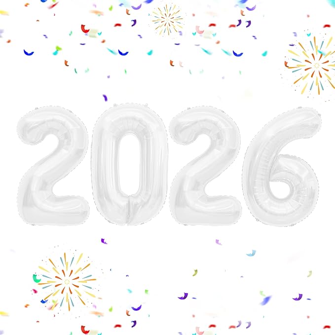2026 Balloons, 40 inch 2026 White Number Balloons, 2026 Happy New Years Decorations, Large Foil Balloons Number for New Years Eve Party Supplies 2026, Class of 2026 Graduation Decorations
