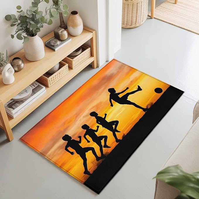 Area Rug 2x3ft, Football Sports Competition Washable Rugs for Living Room Bedroom, Sunset Background Soft Non-Slip Area Rugs Rectangle Floor Carpet for Dining Room