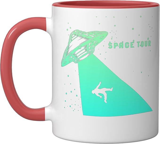 Flying Saucer UFO, Astronauts are Aliens Ceramic Mug, Red/White
