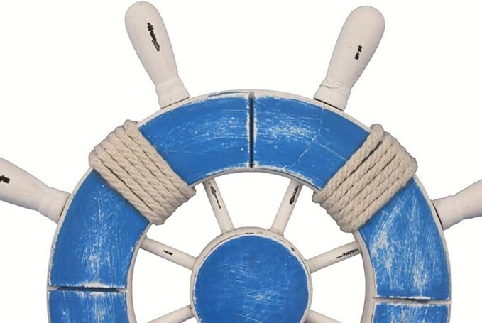 Hampton Nautical Wheel-9-109 Rustic Decorative Ship Wheel, 9", Light Blue and White