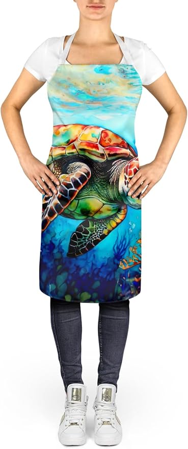 Caroline's Treasures Loggerhead Sea Turtle Apron Cooking Kitchen Server Baking Crafts Gardening for Adult Women Men, Unisex, Large, Multicolor