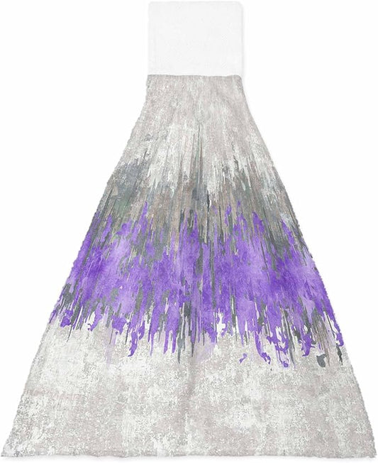 Alandar Home Kitchen Tie Towel Set of 1, Abstract Purple Grey Graffiti Absorbent Soft Hand Towels for Bathroom Hanging Towels, Modern Minimalist Art Fast Drying Cleaning Cloth with Loop