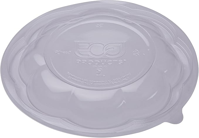 Eco-Products Compostable 24-48oz Salad Bowl Lids, Case of 300, Fits 24-48oz Round To Go Containers, Renewable PLA Material Made from Plants, Cold Foods, Clear, ASTM Compliant, BPI-Certified