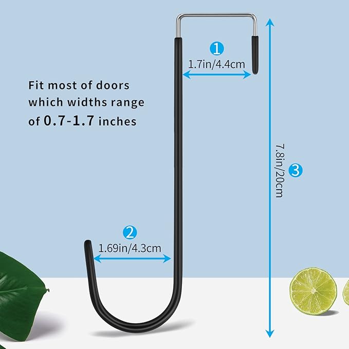 FYY Over the Door Hooks, 6 Pack Upgraded Long Door Hangers Hooks with Rubber Prevent Scratches Heavy Duty Organizer Hooks for Hanging Clothes, Towels, Hats, Coats, Bags Black