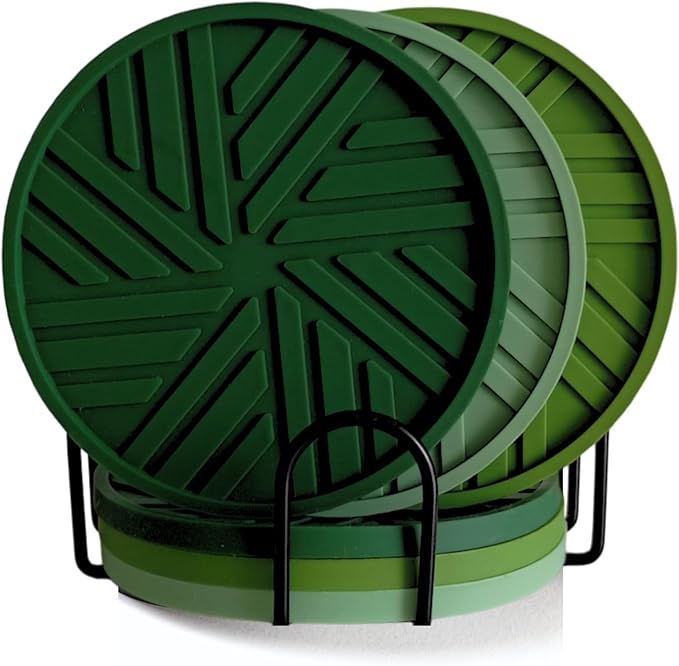 Silicone Coasters Set of 6 with Unique and Modern Patterns for Table Decor - Perfect for Outdoors and Coffee Table Protection- st patrics Day accesories Green Sage
