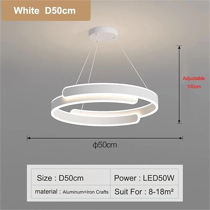 Nordic Double Layer C Aluminium Led Pendant Light for Table Dining Room Bedroom Office Decor Hanging Light Fixture,Full of Fashion(White D50cm)