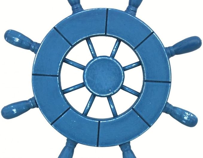 Hampton Nautical Wheel-9-100 Rustic Decorative Ship Wheel, 9", Light Blue