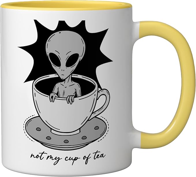 Funny Not My Cup Of Tea Alien Graphic Tee Ceramic Mug, Yellow/White