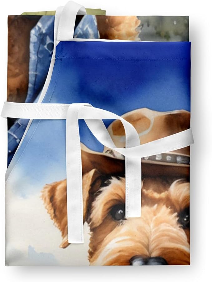 Caroline's Treasures Airedale Terrier Cowboy Welcome Apron Cooking Kitchen Server Baking Crafts Gardening for Adult Women Men, Unisex, Large, Multicolor
