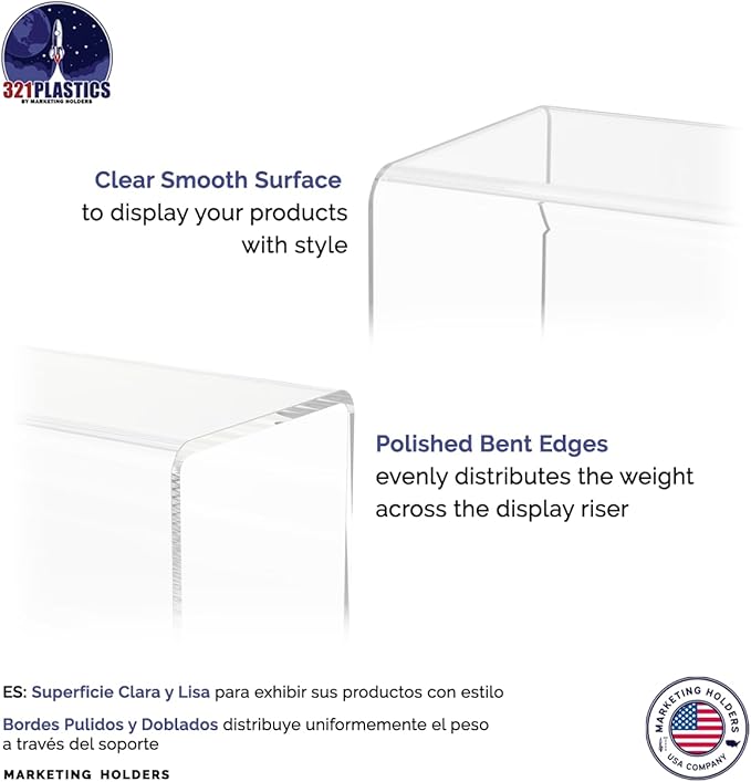 Marketing Holders 4 Pack Clear Acrylic Riser Retail Store Fixture for Small Products 9 Inch Wide by 7.75 Inch Deep Collectible Jewelry or Watch Boxes Showcase Platform