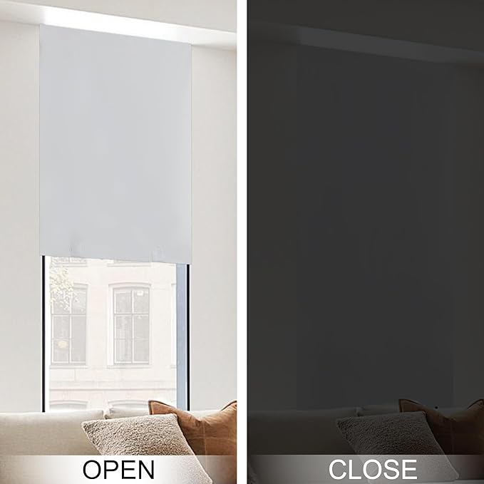 NICETOWN 100% Blackout Roller Shades, No Tools No Drill Cordless Blinds for Windows, Thermal Insulated Privacy French Door Window Shades for Bedroom Kitchen (26" W x 64" L, Greyish White, 1 Panel)