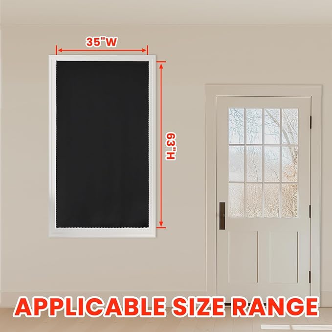AJAZZ self Adhesive Portable 100% Blackout Curtains Simple and Easy to installBedroom Window Thermal Lnsulated Kitchen Room Darkening Black Small Drapes 1-Pack