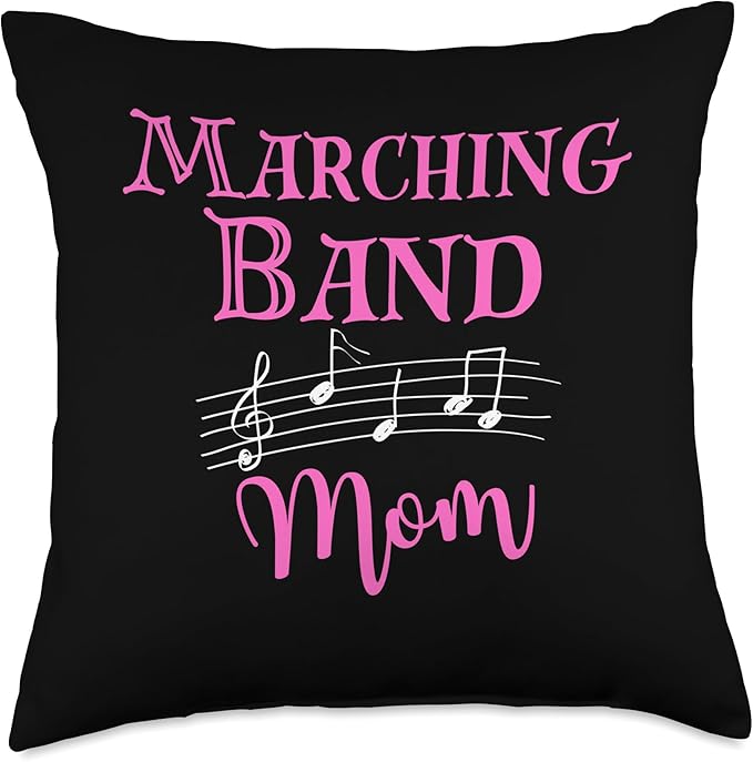 Drums, Saxophone Alto Music Sheets Flute Tenor Kid Marching Band Mom School Tuba Sax Musical Symbols Throw Pillow, 18x18, Multicolor
