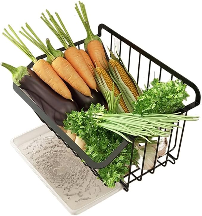 Kitchen Storage Rack Storage Basket Wall-mounted Kitchen Vegetable Punch-free Storage Rack Fruit And Vegetable Basket Drain Rack Storage Shelves ()