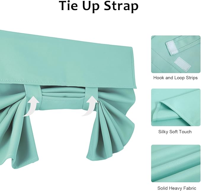 WdFour Room Darkening Door Curtains for Glass Door & Sidelight Windows - Solid Color Tie-Up Window Covering, 4 Side Privacy Curtains (1 Panel, Aqua, 25W x 40L Inches)