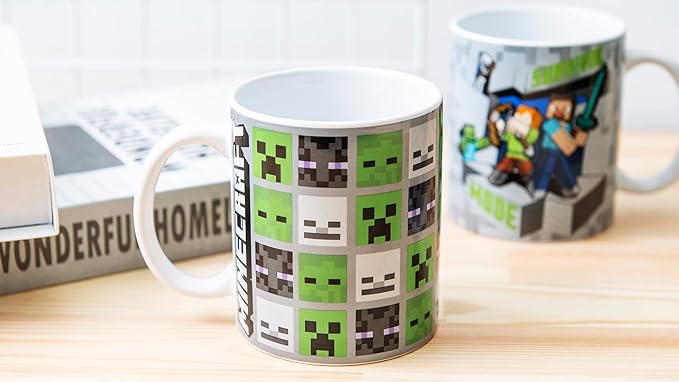 Zak Designs Minecraft Mug Unique Ceramic Coffee Cup Set, Can Coffee Mugs with Comfortable Handle for Gamer Gifts, Dishwasher and Microwave Safe (11.5 oz, 4-Piece Set)