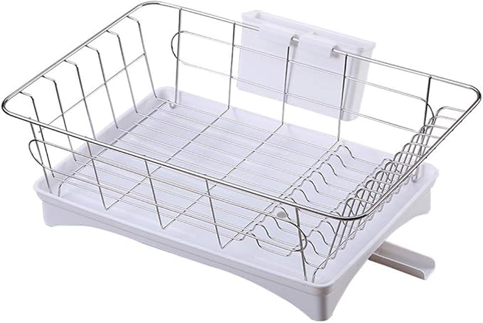 Utensil Holder Dish Drainer Adjustable Kitchen Dish Rack Dish Rack Multifunction Plate Drying Rack with Fork Spoon Organizer White