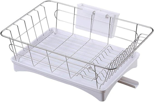 Utensil Holder Dish Drainer Adjustable Kitchen Dish Rack Dish Rack Multifunction Plate Drying Rack with Fork Spoon Organizer White