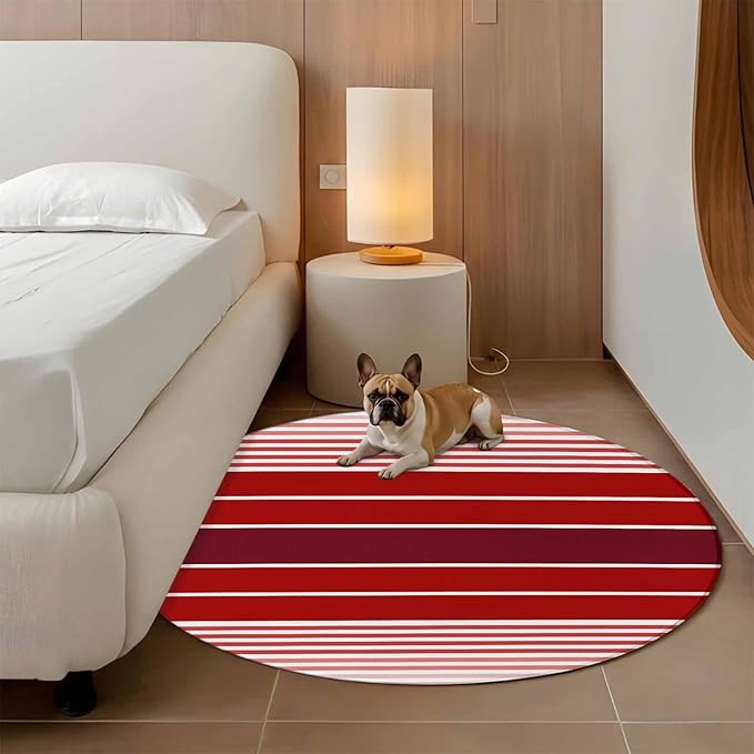 Washable Round Area Rug Abstract Gradient Red White Stripes Circle Rugs Floor Carpet for Living Room Bedroom, Ombre Modern Art Soft Non Slip Round Rug 3ft