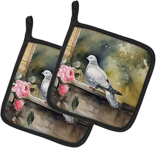 Caroline's Treasures Pigeon Pair of Pot Holders Kitchen Heat Resistant Pot Holders Sets Oven Hot Pads for Cooking Baking BBQ, 7 1/2 x 7 1/2