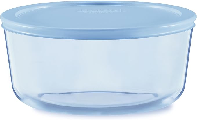 Pyrex Colors Tinted (7 Cup) Large Round Food Storage Container, Snug Fit Non-Toxic Plastic BPA-Free Lids, Freezer Dishwasher Microwave Safe
