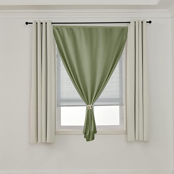 AJAZZ 100% Blackout Self Adhesive Curtains Small Window Short Temporary Blackout Curtains Easy to Install Used for Bedroom Kitchen Window Cover (Sage Green, 35" W x 63" L) 1 Panel
