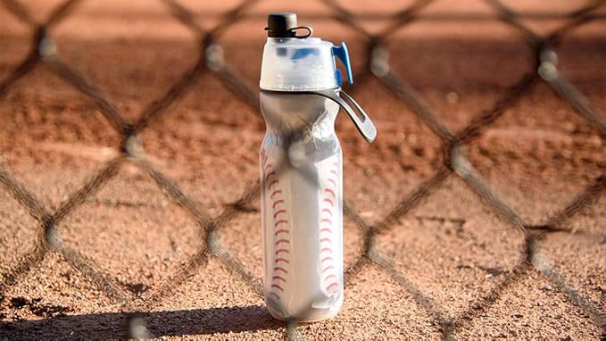 O2COOL Mist 'N Sip Misting Water Bottle 2-in-1 Function With No Leak Pull Top Spout Sports Reusable Water Bottle - 20 oz (2 Pack Baseball)