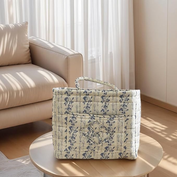HiTotes Floral Storage Car Basket Diaper Caddy Organizer Quilted Laundry Basket Foldable Nursery Hamper Bag