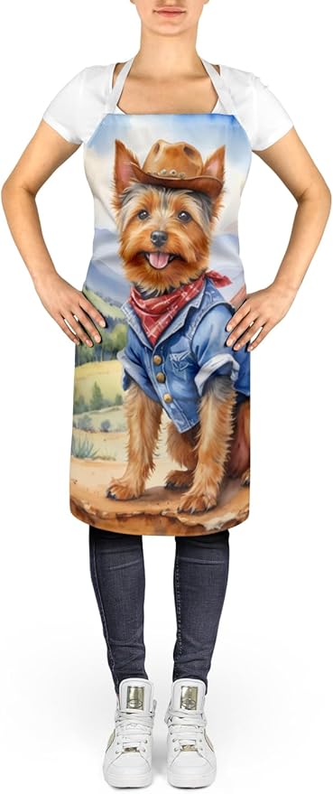 Caroline's Treasures Australian Terrier Cowboy Welcome Apron Cooking Kitchen Server Baking Crafts Gardening for Adult Women Men, Unisex, Large, Multicolor