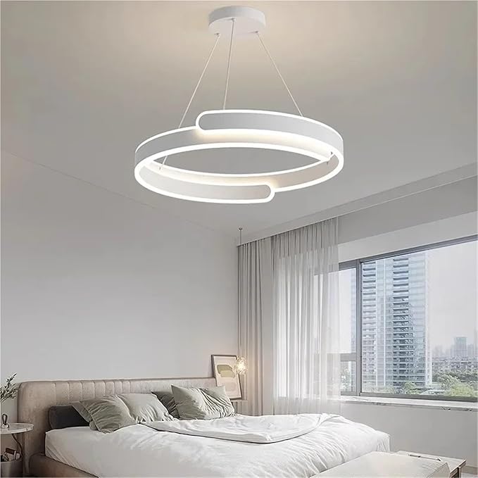 Nordic Double Layer C Aluminium Led Pendant Light for Table Dining Room Bedroom Office Decor Hanging Light Fixture,Full of Fashion(Cream D50cm)