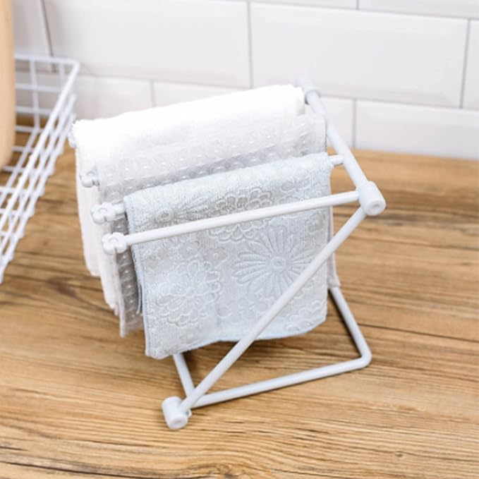 GOTOTOP Folding Towel Drying Rack with 4 Arms, Hanging Towel Holder for Kitchen Organization, Well Organized, Easy to Take (Light Gray)