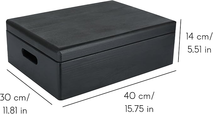 Creative Deco XL Black Wooden Box Storage with Hinged Lid | 15.8x11.8x5.5in (+-0.5) | Keepsake with Handles | Gift Box for Tool Dog Toy Kitchen Storage | Wood Chest Trunk