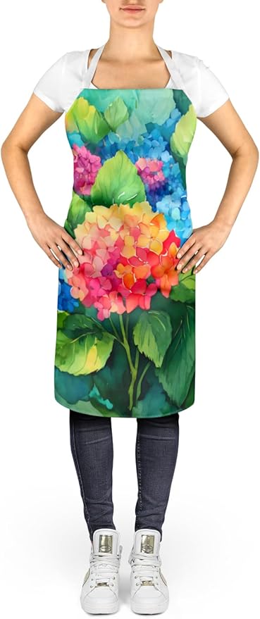 Caroline's Treasures Hydrangeas in Watercolor Apron Cooking Kitchen Server Baking Crafts Gardening for Adult Women Men, Unisex, Large, Multicolor