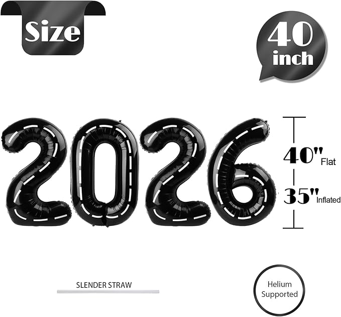 2026 Balloon Numbers - 40 Inch Race Car Theme New Years Eve Party Supplies 2026, Nye Decor Party Decorations Happy New Year, New Years Eve Foil Party Balloons, Graduation Party Decorations
