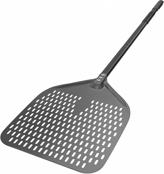 G.a HOMEFAVOR 5-Piece Pizza Tool Set - 12"×15" Perforated Aluminum Pizza Peel, 9" Round Turning Peel, Pizza Oven Cleaning Brush, Ash Rake, Pizza Fork, Pizza Oven Accessories, Pizza Kit for Pizza Lover