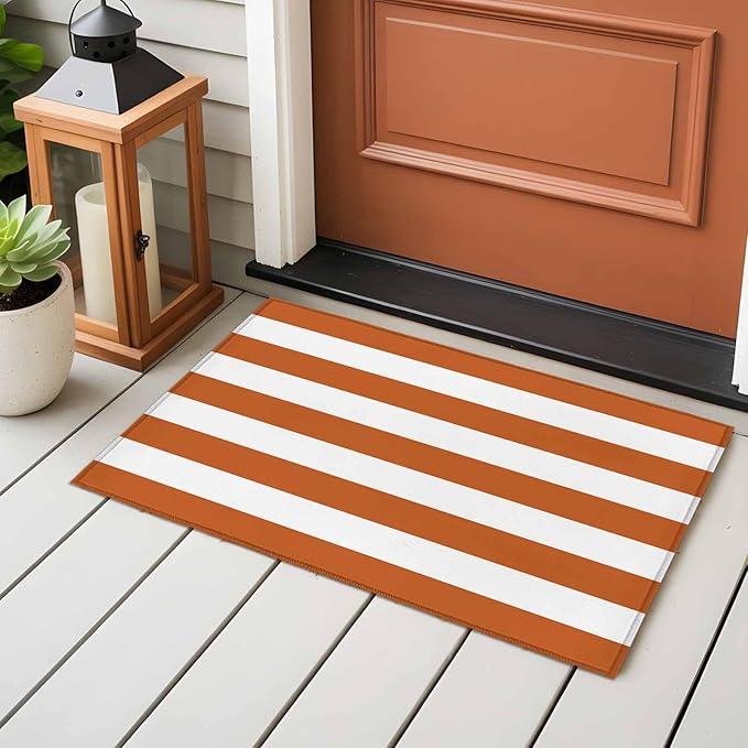 Area Rug 2x3ft, Farmhouse Classic Stripes Washable Rugs for Living Room Bedroom, Orange White Soft Non-Slip Area Rugs Rectangle Floor Carpet for Dining Room