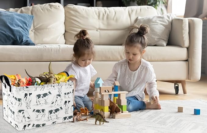 HIYAGON Cow Print Storage Bin - Kids Gift Basket, Rectangular Room Decor for Home, Books