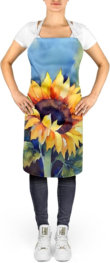 Caroline's Treasures Sunflowers in Watercolor Apron Cooking Kitchen Server Baking Crafts Gardening for Adult Women Men, Unisex, Large, Multicolor