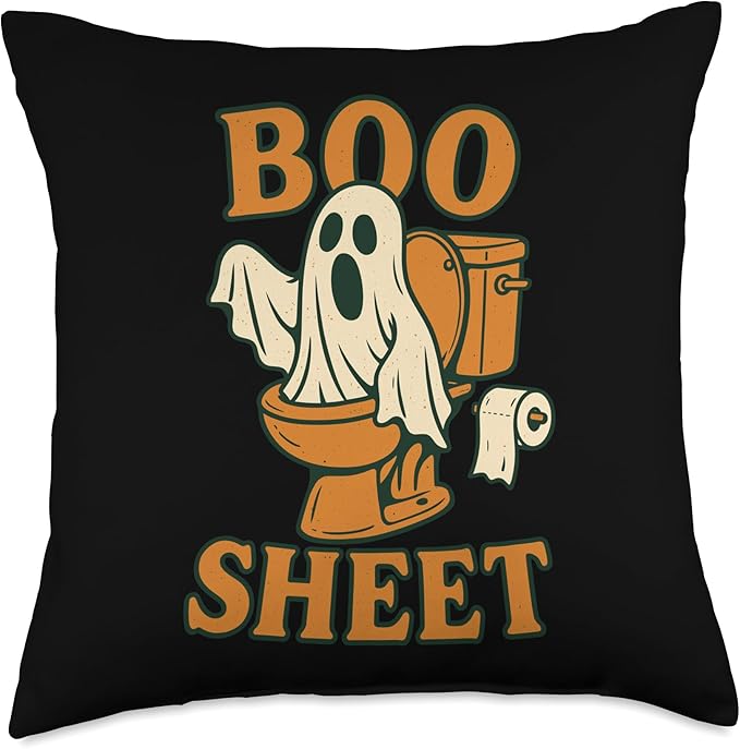 Halloween Boo Sheet Funny Ghost Toilet Pun Retro Throw Pillow