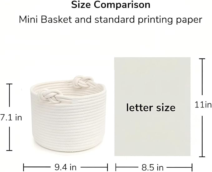 Bellar Small Rope Basket,Shelf Storage Baskets for Organizing,Cute White Storage Basket,Round Decorative Box for Kids,Woven Rope Storage Snack Storage Area Decorative Boxes Aesthetic -9.4’’*7.1’’