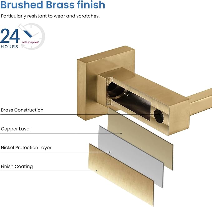 KIBI Cube 10 Inch Hand Towel Bar | Solid Brass Wall Mounted Bathroom Towel Holder for Small Spaces | Modern & Durable Design | Rust-Resistant Finish (Brushed Brass, KBA1503)