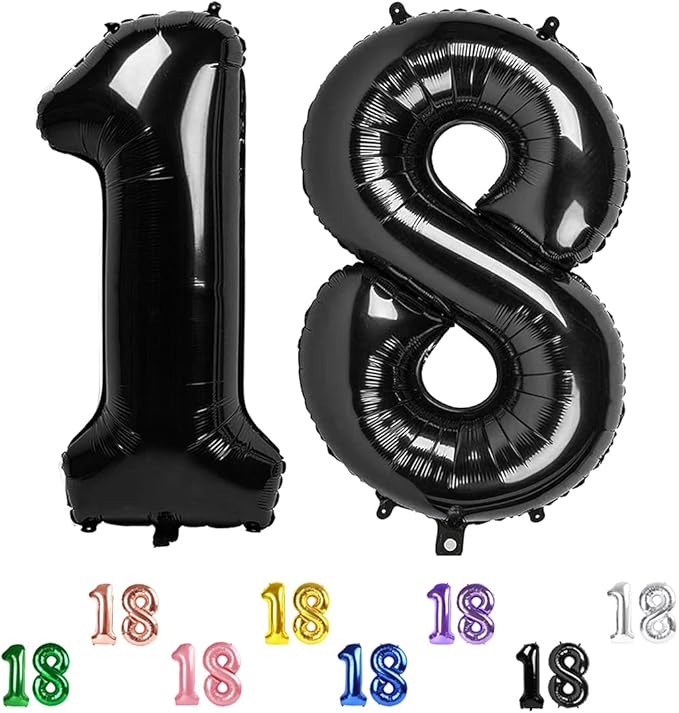 Number 18 Balloon, 18 Balloons for Birthday Party, 40 Inch 81 Number Balloons, Black Digital Balloons for Adult Ceremony Wedding Anniversaries Party