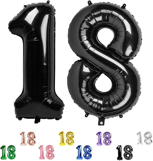Number 18 Balloon, 18 Balloons for Birthday Party, 40 Inch 81 Number Balloons, Black Digital Balloons for Adult Ceremony Wedding Anniversaries Party